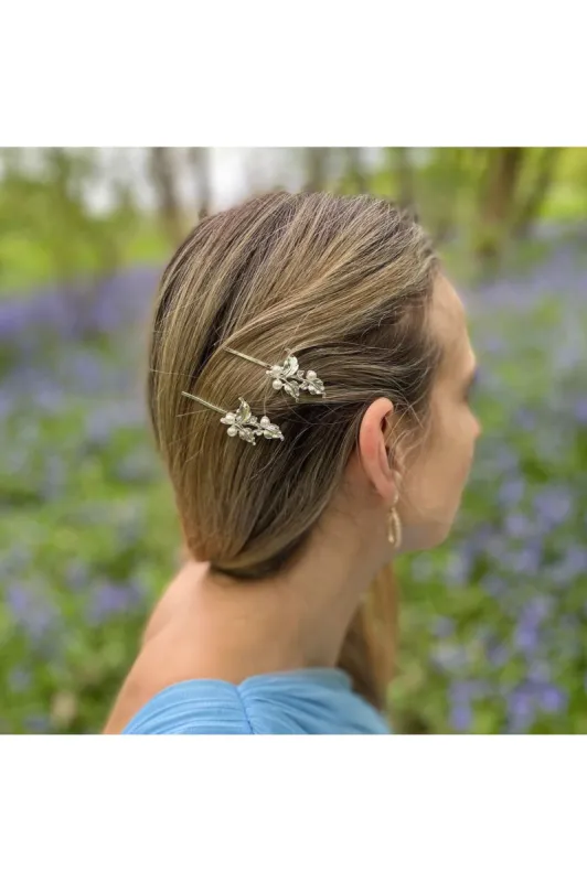 Wedding Hair Clips Silver Pearl Hair Slides Set Of 2 by QueenMee Accessories sold by Goddiva