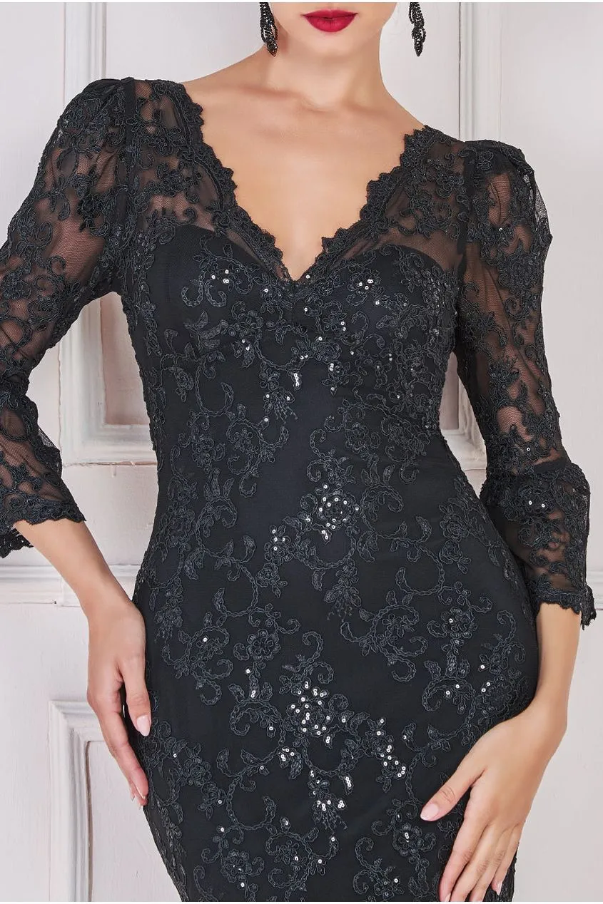 Sequin Scallop Lace Midi Dress - Black by Goddiva sold by Goddiva product image thumbnail 3