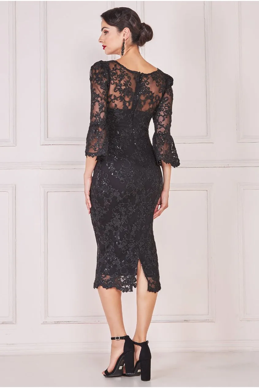 Sequin Scallop Lace Midi Dress - Black by Goddiva sold by Goddiva product image thumbnail 2