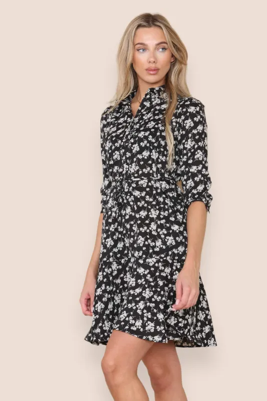Black Ditsy Floral Print Frilled Hem Mini Dress by LOVE SUNSHINE sold by Goddiva
