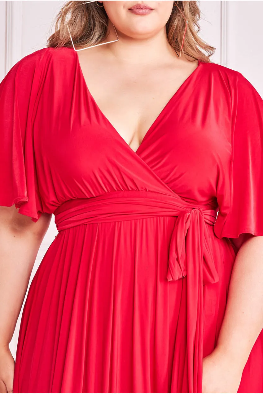 Goddiva Plus Wrap Front Maxi With Flutter Sleeves - Red sold by Goddiva product image thumbnail 3