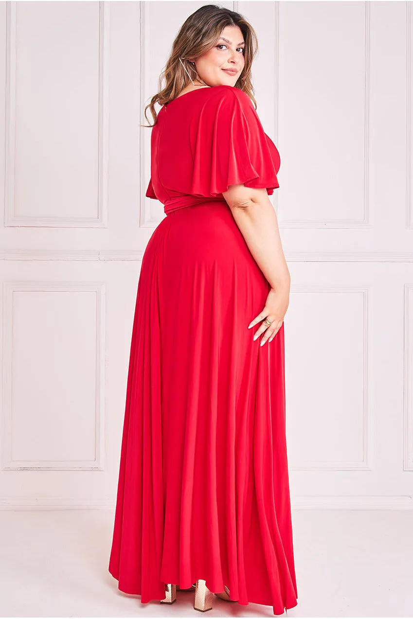 Goddiva Plus Wrap Front Maxi With Flutter Sleeves - Red sold by Goddiva product image thumbnail 2