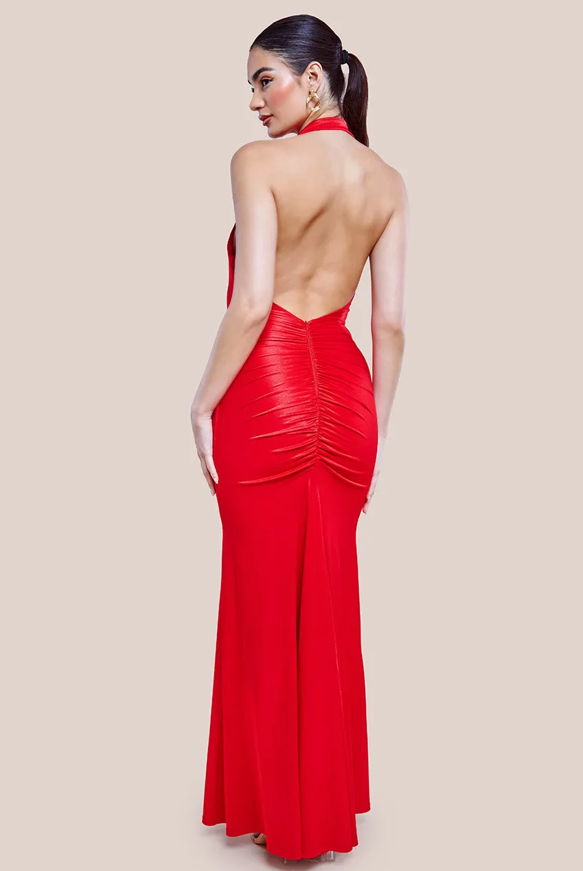 Halter Cowl Neck Back Maxi Dress - Red by Goddiva sold by Goddiva product image thumbnail 2