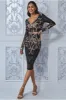 Goddiva Sequin & Mesh Embroidered Midi Dress - Black sold by Goddiva