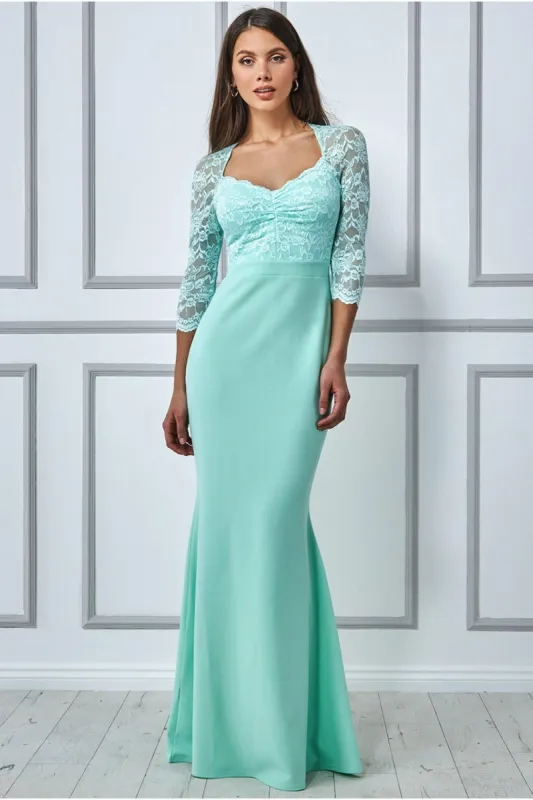 Lace Bodice Maxi Dress With Sleeves - Mint by Goddiva sold by Goddiva