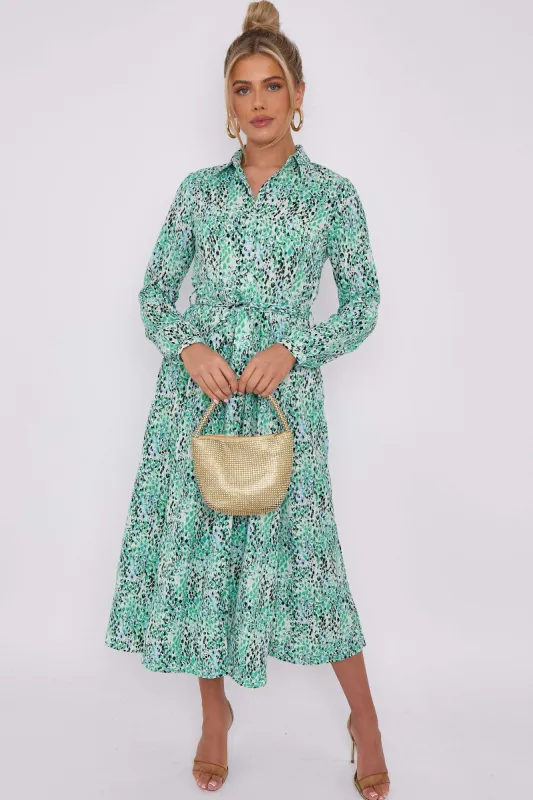 LOVE SUNSHINE Green Leopard Print Midaxi Shirt Dress sold by Goddiva