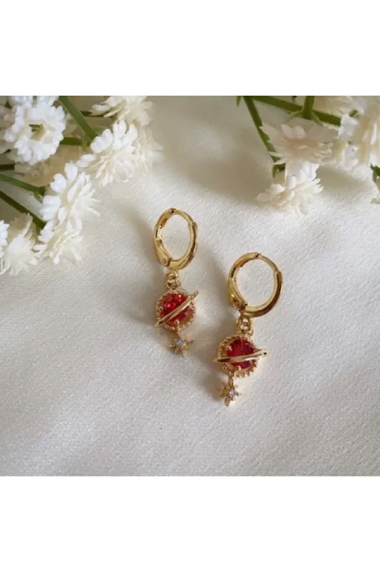 Wisteria London Orion Red Planet And Star Huggie Hoops sold by Goddiva