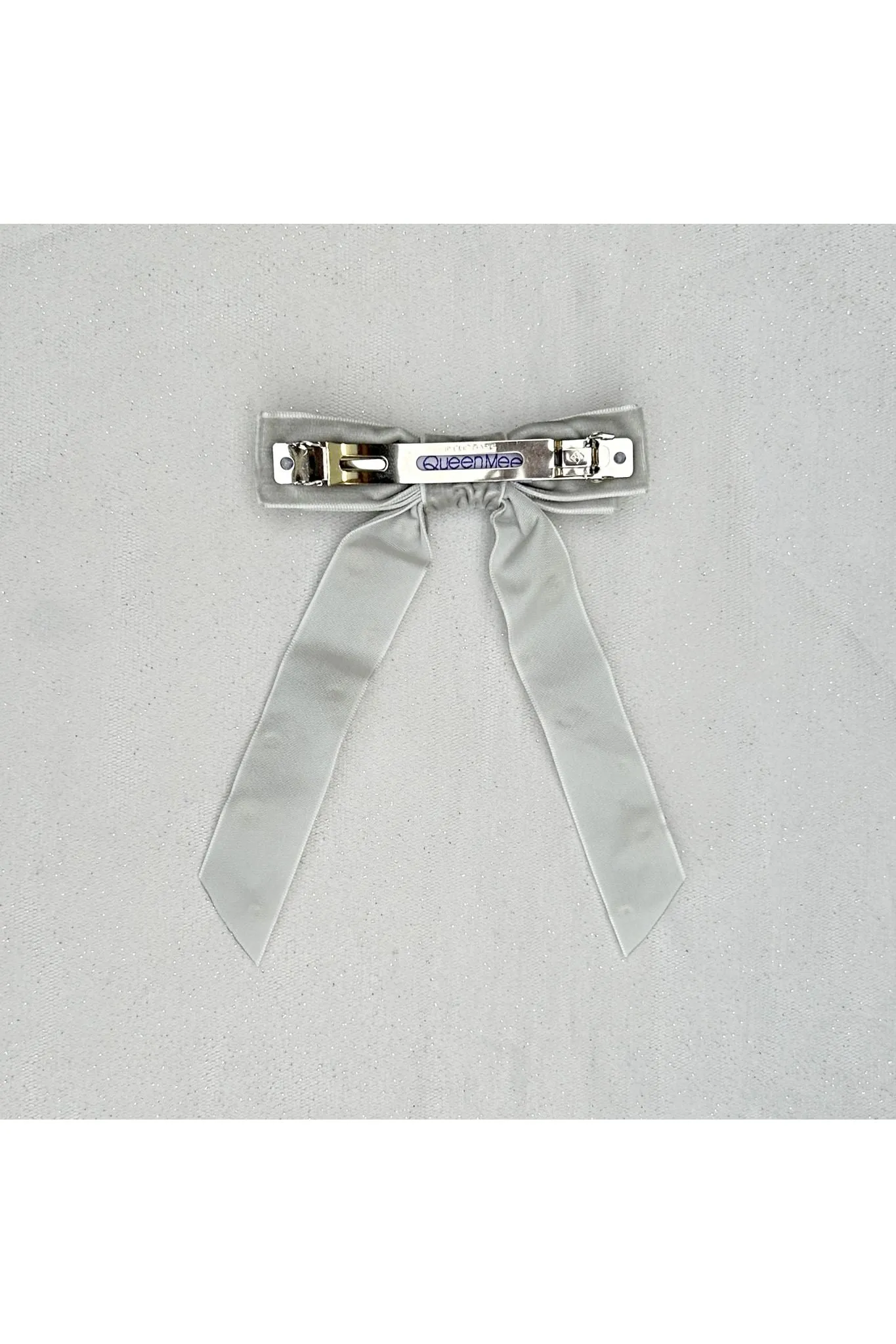 Velvet Bow Hair Clip In Grey With Jewels by QueenMee Accessories sold by Goddiva product image thumbnail 2