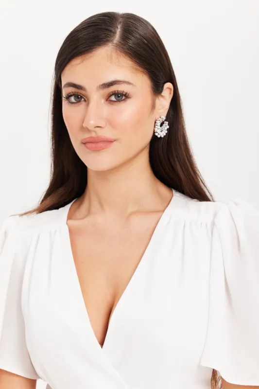 Pearl And Rhinestone Irregular Round Shape Stud Earrings by Liquorish sold by Goddiva