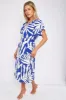 Blue Leaf Print Short Sleeve V Neck Midi Dress by LOVE SUNSHINE sold by Goddiva
