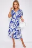 Blue Leaf Print Short Sleeve V Neck Midi Dress by LOVE SUNSHINE sold by Goddiva