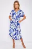 Blue Leaf Print Short Sleeve V Neck Midi Dress by LOVE SUNSHINE sold by Goddiva