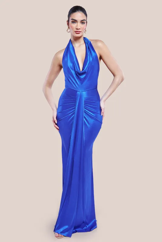 Open Back Cowl Neck Maxi Dress - Royal Blue by Goddiva sold by Goddiva