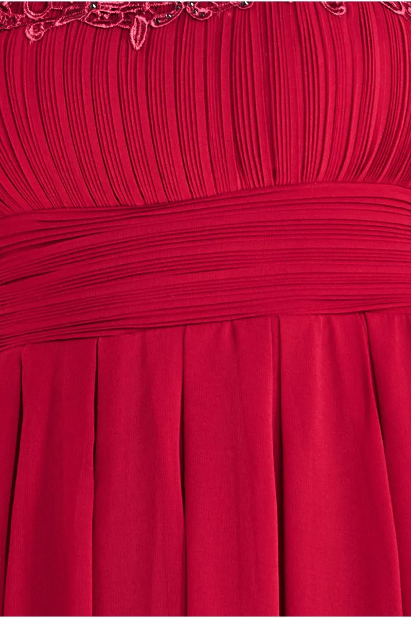 Crochet & Pleated Top High Low Maxi - Burgundy by Goddiva sold by Goddiva product image thumbnail 4