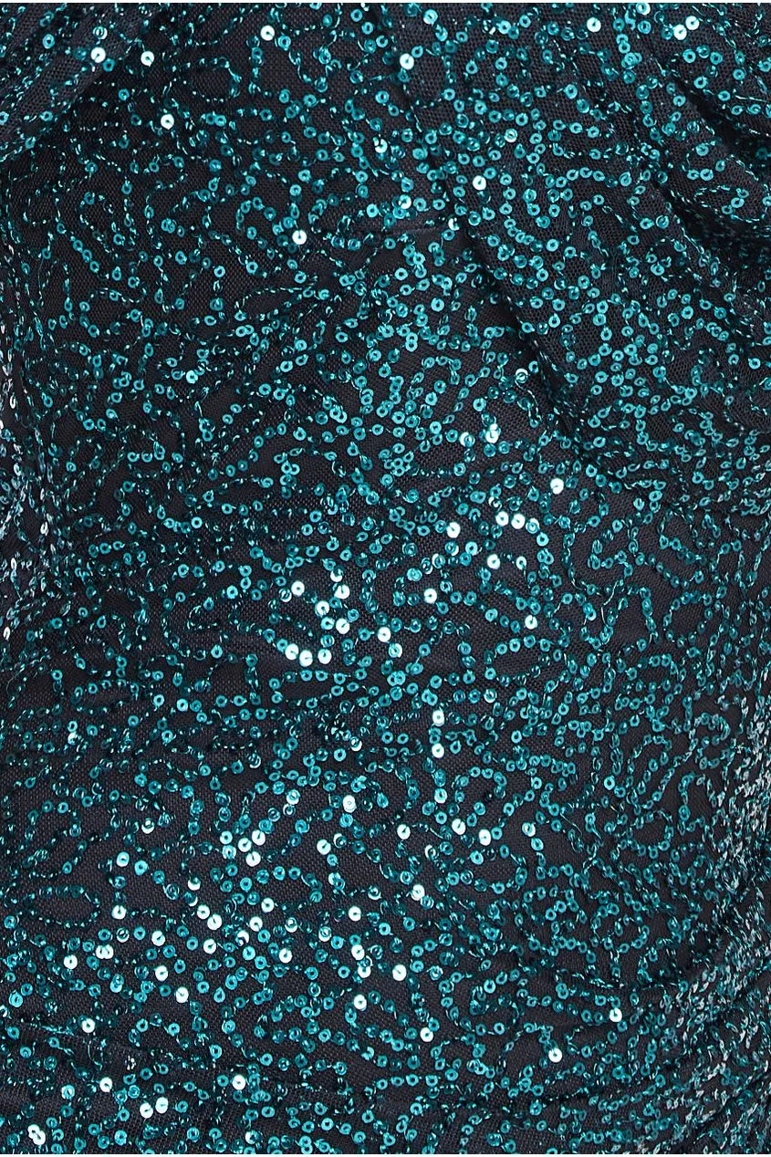 Sequin Cowl One Shoulder Maxi Dress - Emerald Green by Goddiva sold by Goddiva product image thumbnail 4