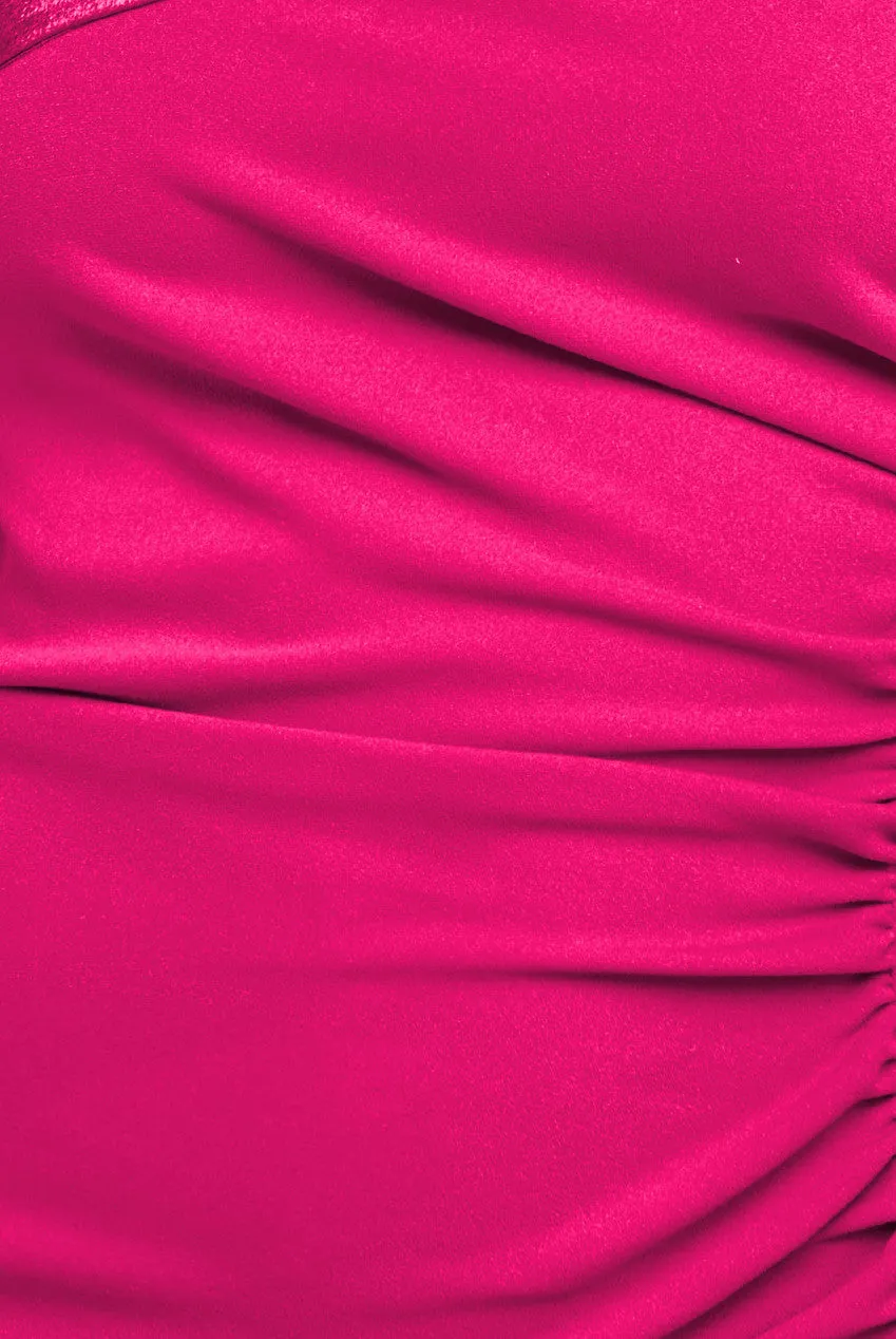 One Shoulder Satin Band Bodycon Midi Dress - Magenta by Goddiva sold by Goddiva product image thumbnail 4