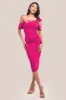 One Shoulder Satin Band Bodycon Midi Dress - Magenta by Goddiva sold by Goddiva