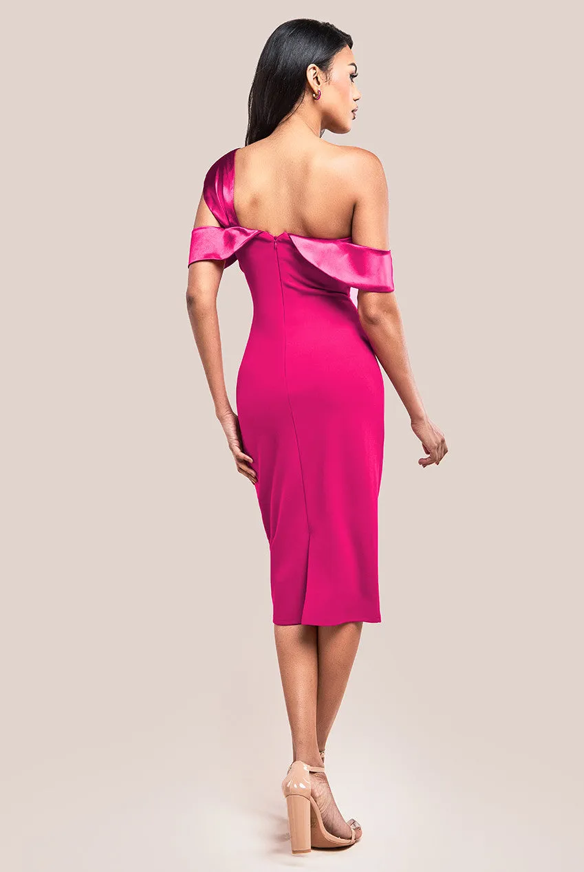 One Shoulder Satin Band Bodycon Midi Dress - Magenta by Goddiva sold by Goddiva product image thumbnail 2