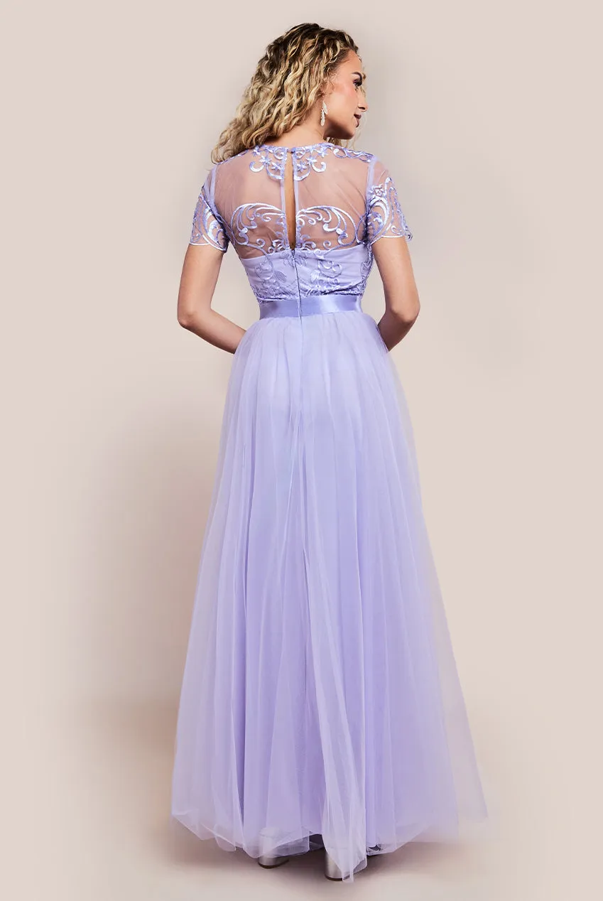 Embroidered Mesh Maxi Dress - Lilac by Goddiva sold by Goddiva product image thumbnail 2