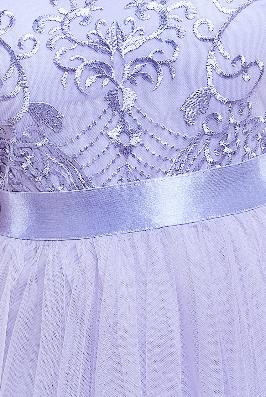 Embroidered Mesh Maxi Dress - Lilac by Goddiva sold by Goddiva product image thumbnail 4