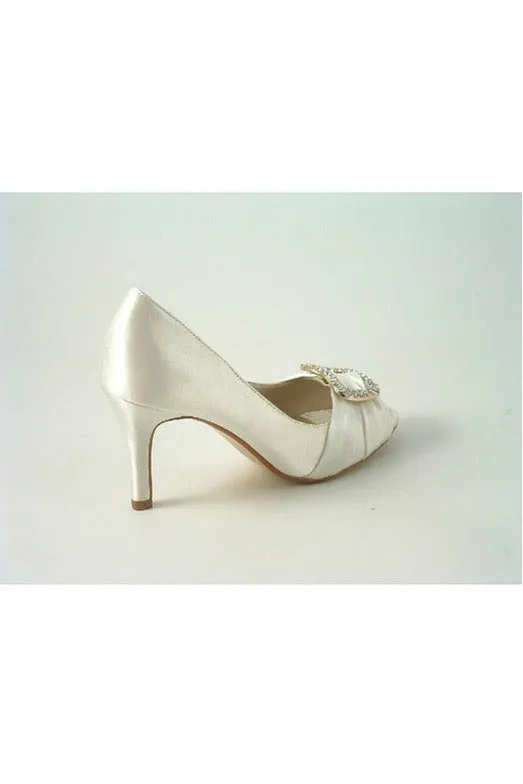 Glitz Shoes Diamante Ivory Satin Mid Heel Peep Toe Shoe sold by Goddiva product image thumbnail 3