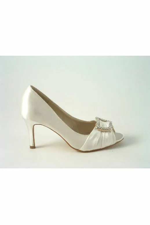 Glitz Shoes Diamante Ivory Satin Mid Heel Peep Toe Shoe sold by Goddiva product image thumbnail 2