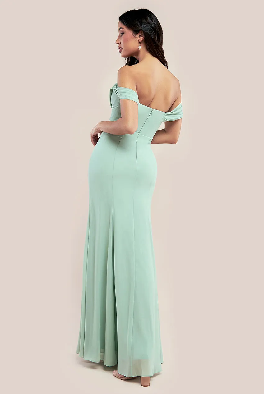Chiffon Bardot Cowl Neck Maxi Dress - Sage Green by Goddiva sold by Goddiva product image thumbnail 2