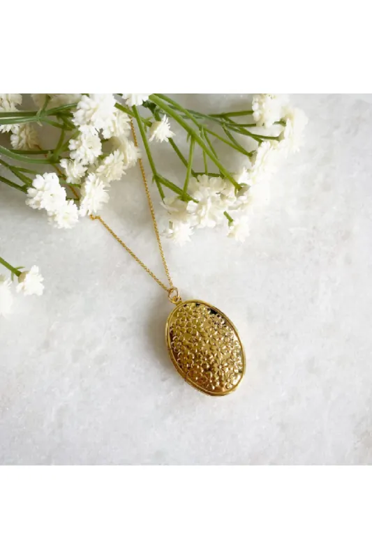 Wisteria London Blossom Flower Oval Locket sold by Goddiva