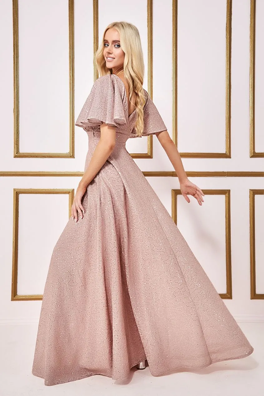 Goddiva Sequin Lurex Flutter Sleeve Maxi Dress - Champagne sold by Goddiva product image thumbnail 2