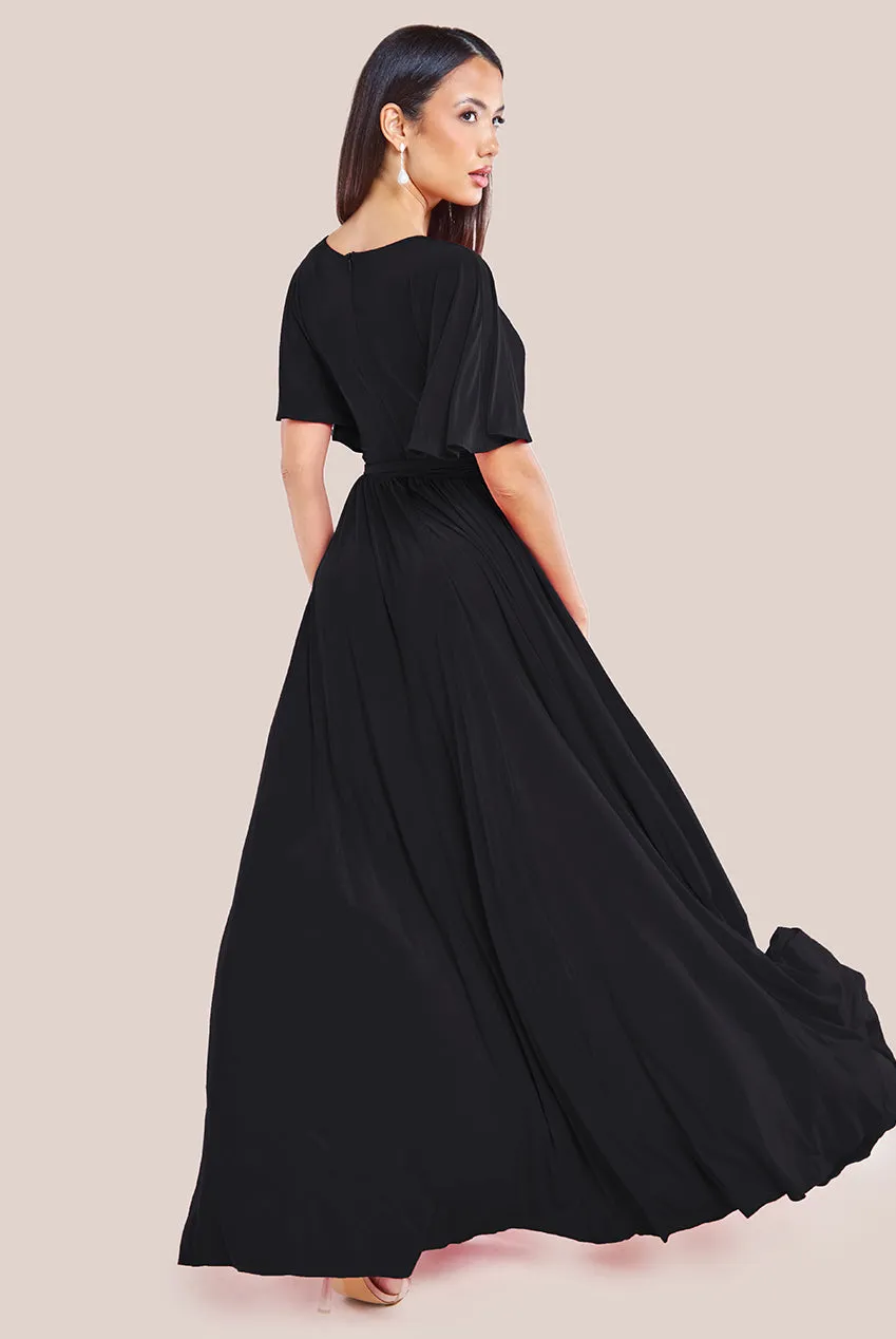Wrap Front Maxi With Flutter Sleeves - Black by Goddiva sold by Goddiva product image thumbnail 2
