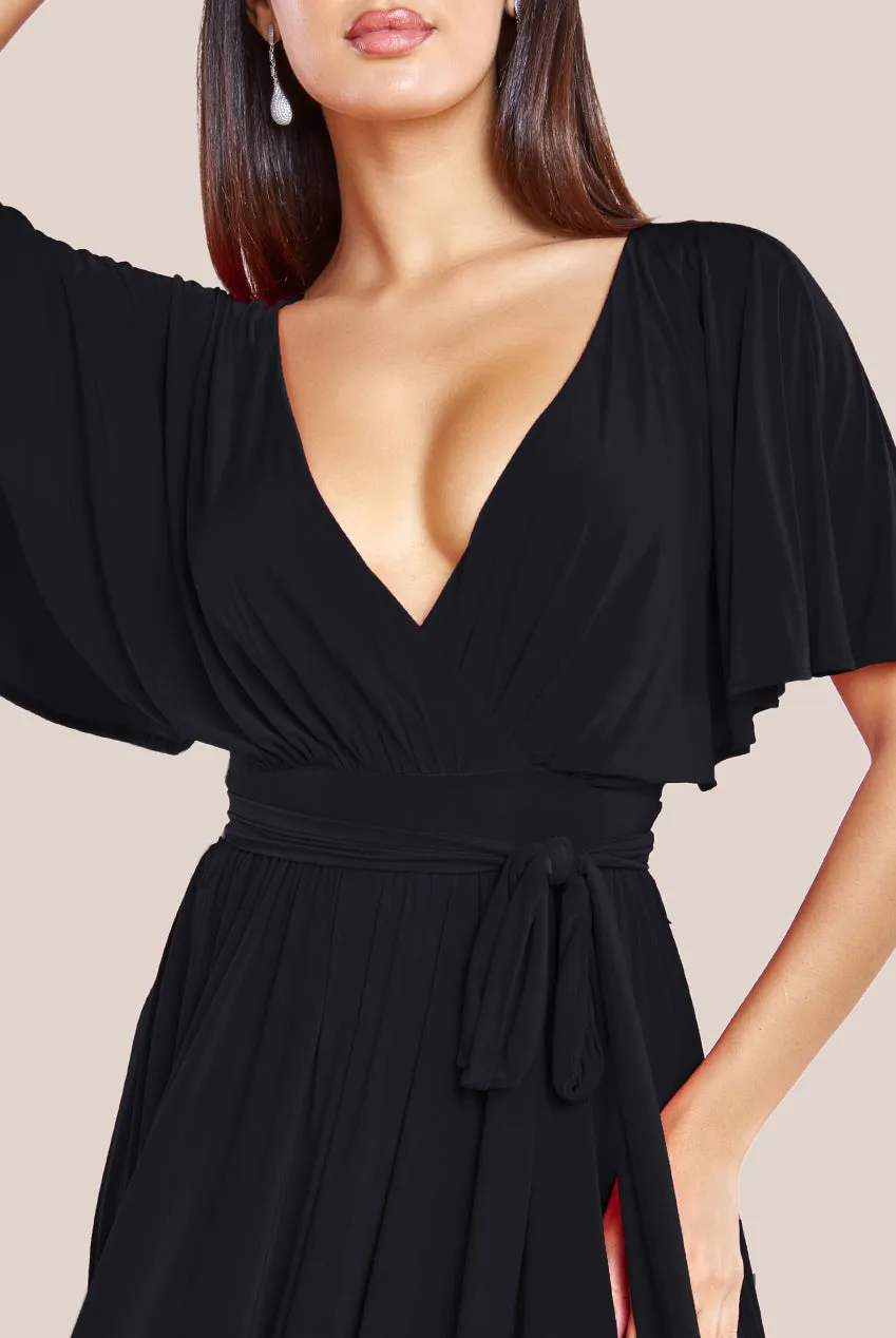 Wrap Front Maxi With Flutter Sleeves - Black by Goddiva sold by Goddiva product image thumbnail 3
