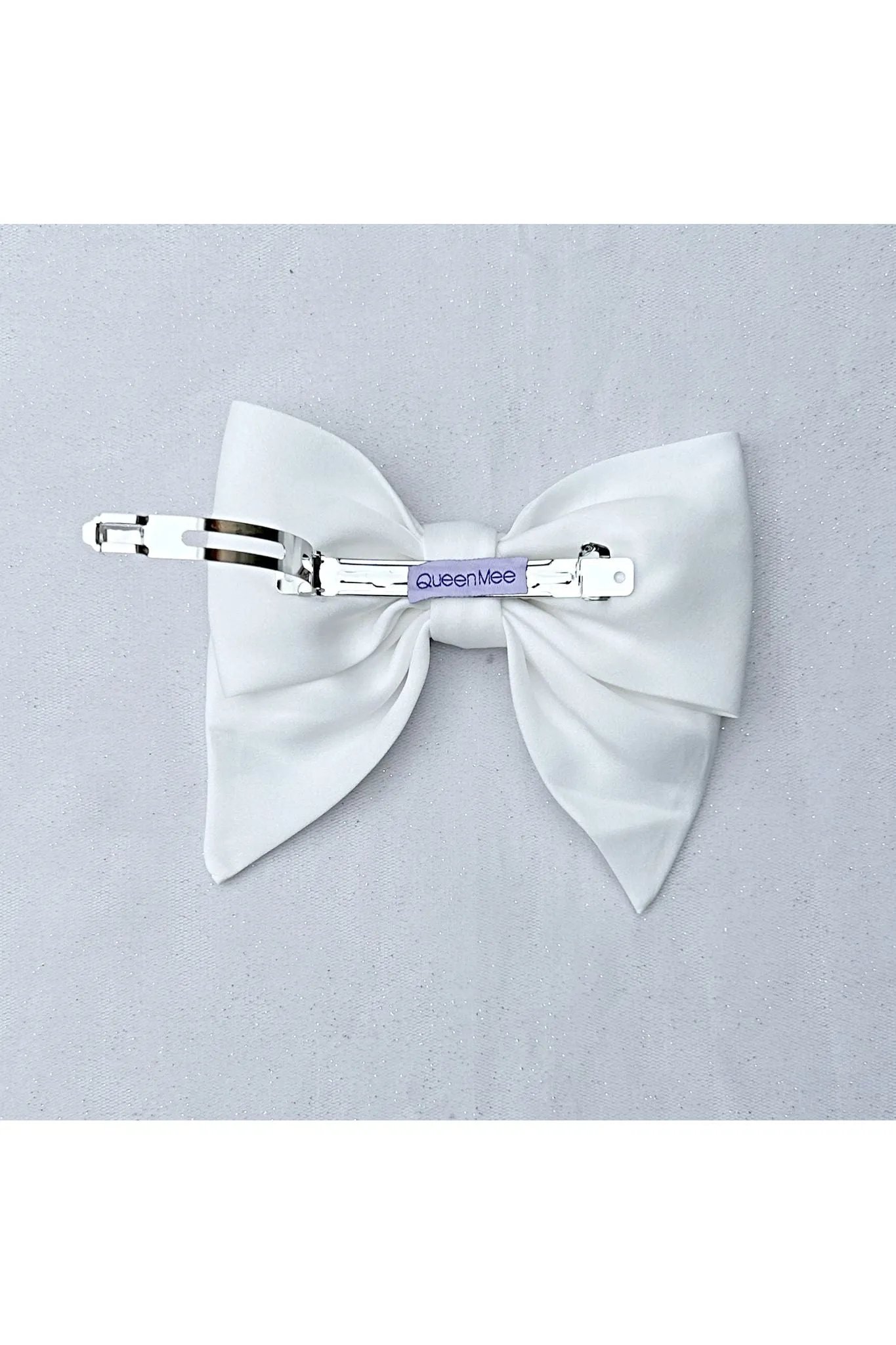 White Satin Hair Bow White Hair Clip by QueenMee Accessories sold by Goddiva product image thumbnail 4