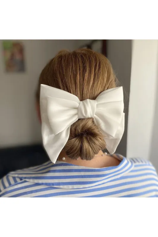 White Satin Hair Bow White Hair Clip by QueenMee Accessories sold by Goddiva