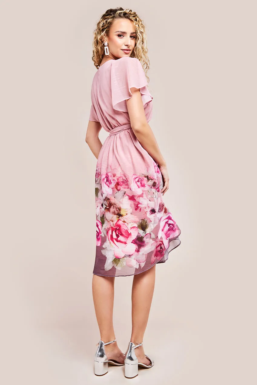 Chiffon Lurex Floral Border Print Midi Dress - Blush by Goddiva sold by Goddiva product image thumbnail 2