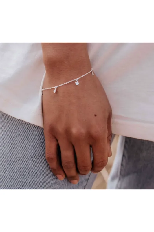 Wisteria London Sterling Silver Mini Star Bracelet sold by Goddiva