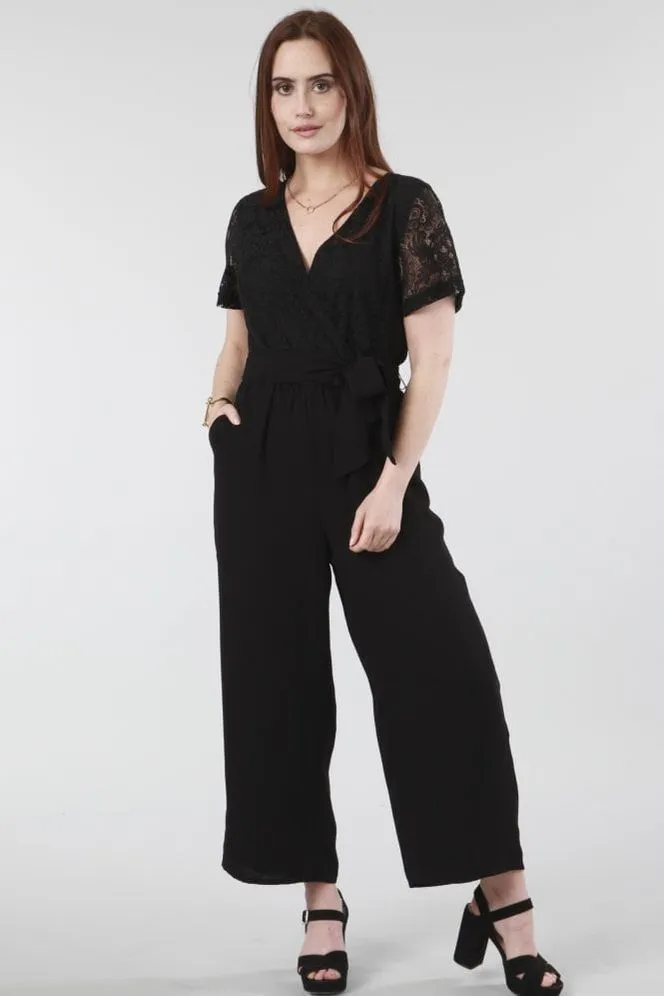 Double Second Black Lace Wrap Wide Leg Jumpsuit sold by Goddiva product image thumbnail 5