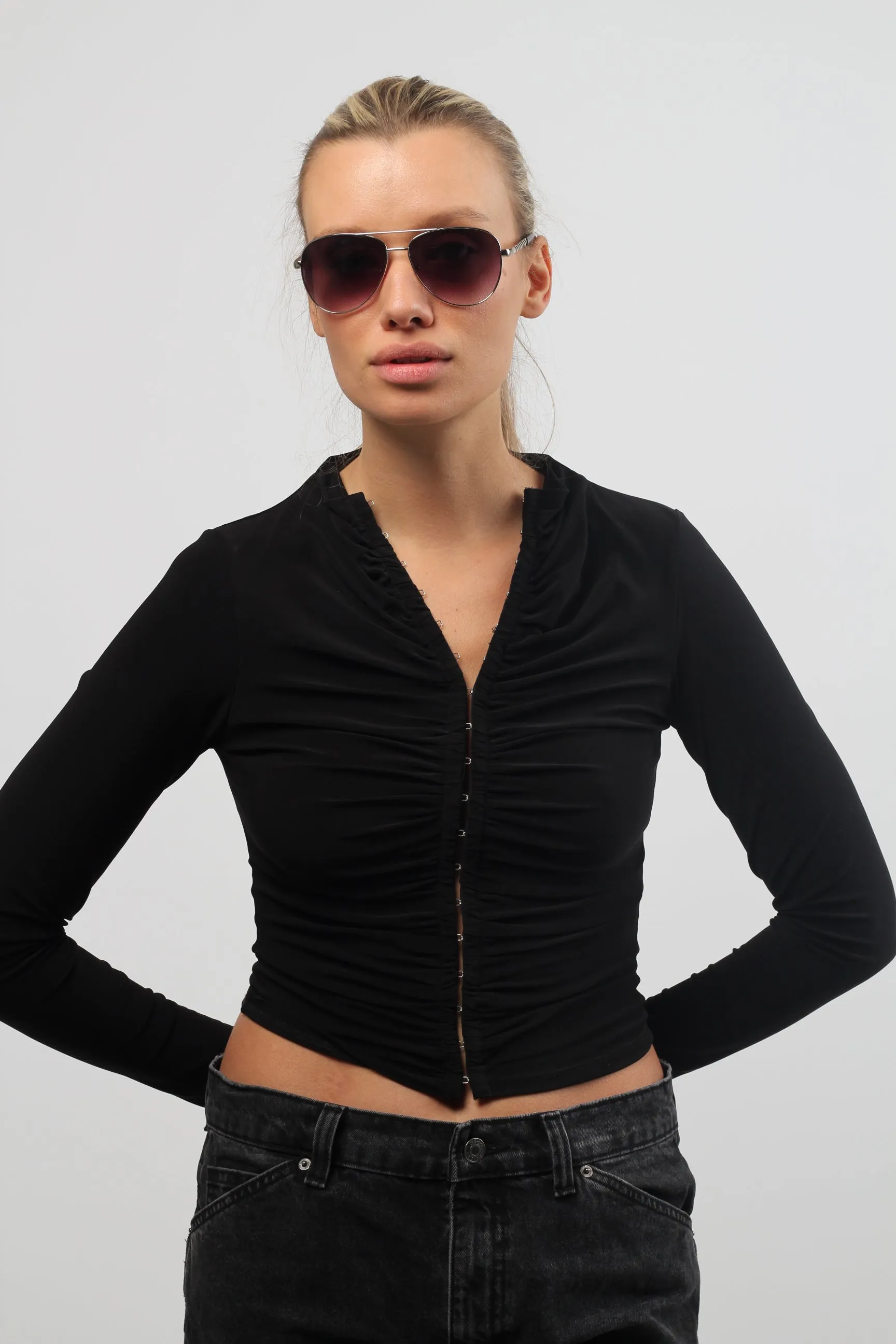 Ruby Rocks Metal Dominica Aviator Sunglasses With Embossed Temple In Silver sold by Goddiva product image thumbnail 4