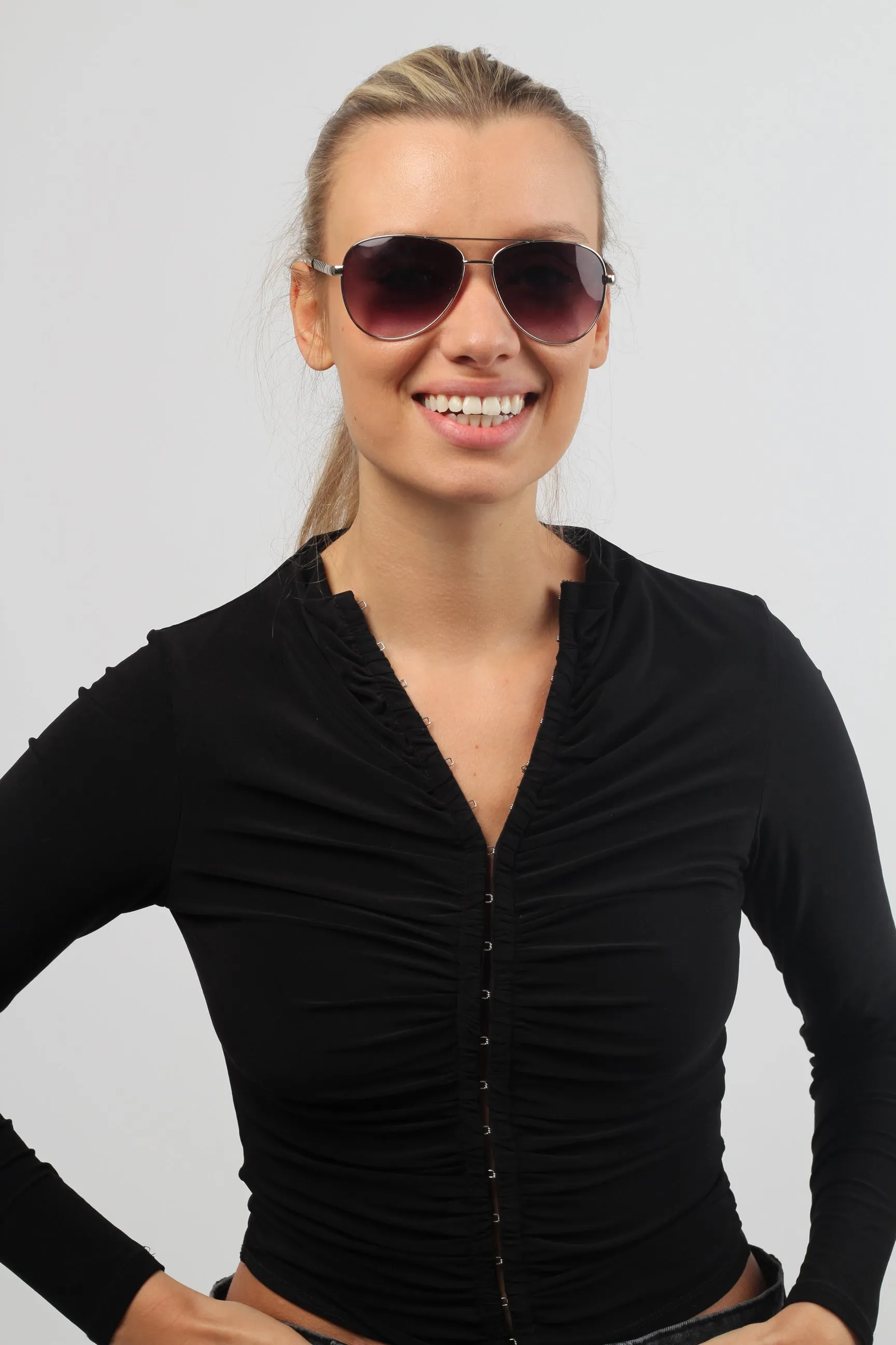 Ruby Rocks Metal Dominica Aviator Sunglasses With Embossed Temple In Silver sold by Goddiva product image thumbnail 2