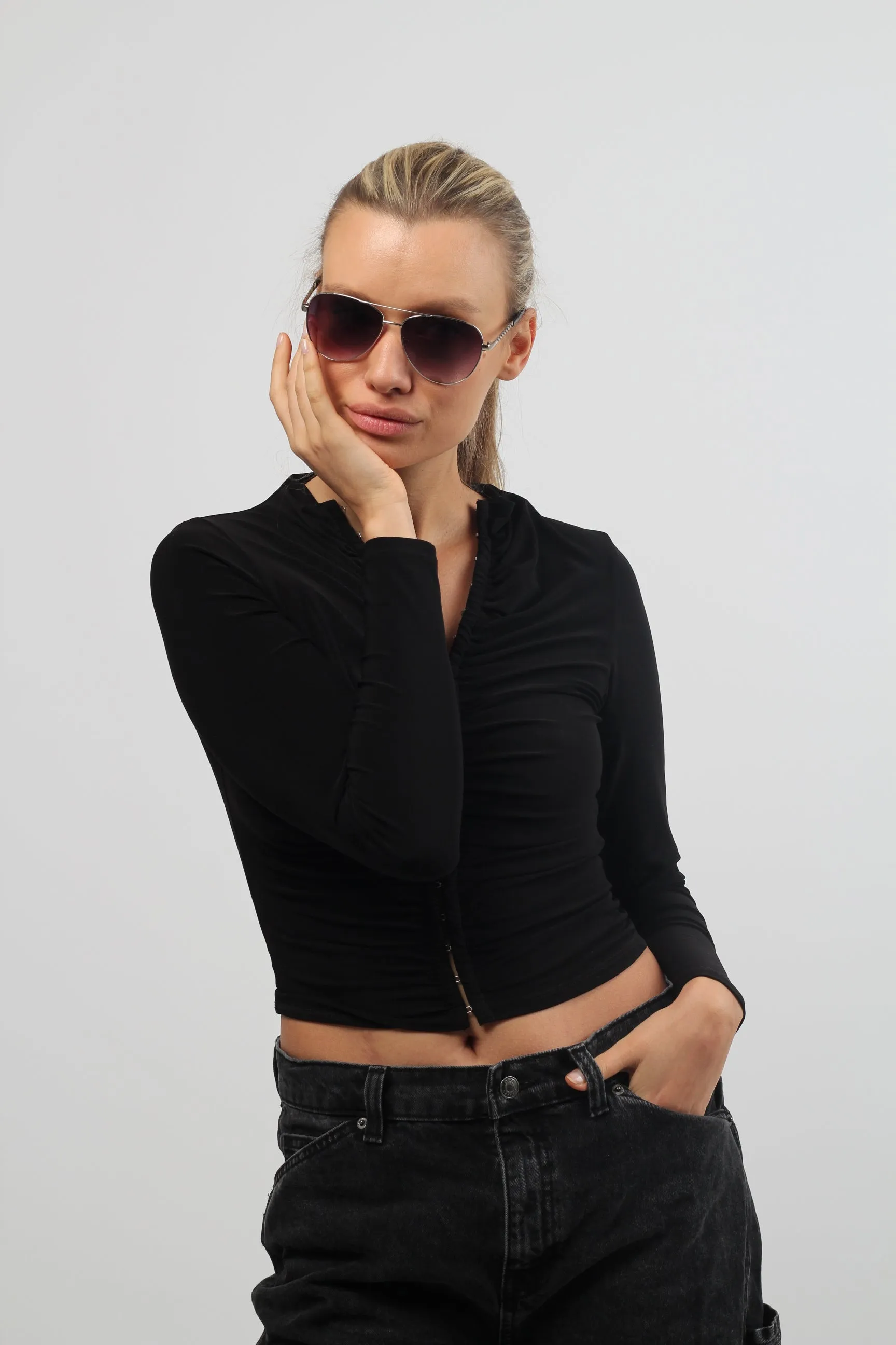 Ruby Rocks Metal Dominica Aviator Sunglasses With Embossed Temple In Silver sold by Goddiva product image thumbnail 3