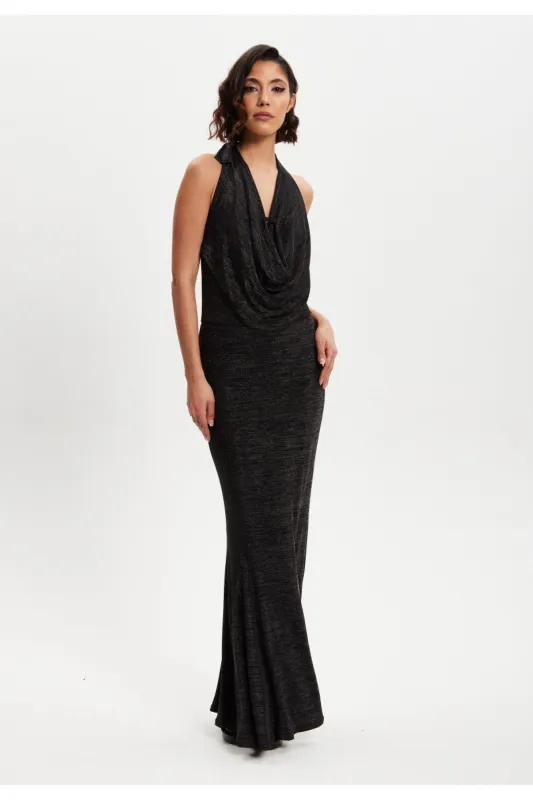 Liquorish Black Full Maxi Lurex Jersey Dress sold by Goddiva