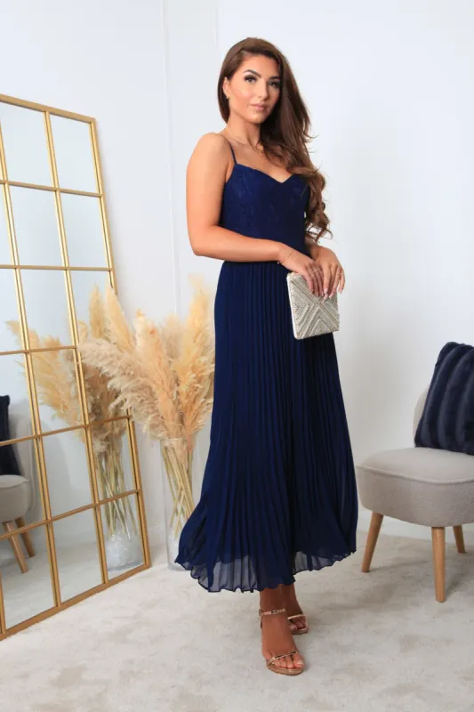 Double Second Strappy Pleated Lace Dress sold by Goddiva