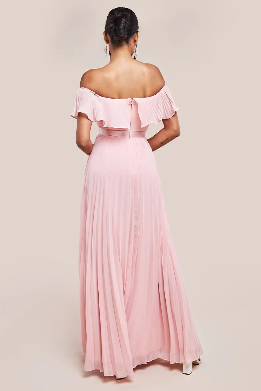 Pleated Chiffon Off Shoulder Maxi Dress - Blush by Goddiva sold by Goddiva product image thumbnail 2