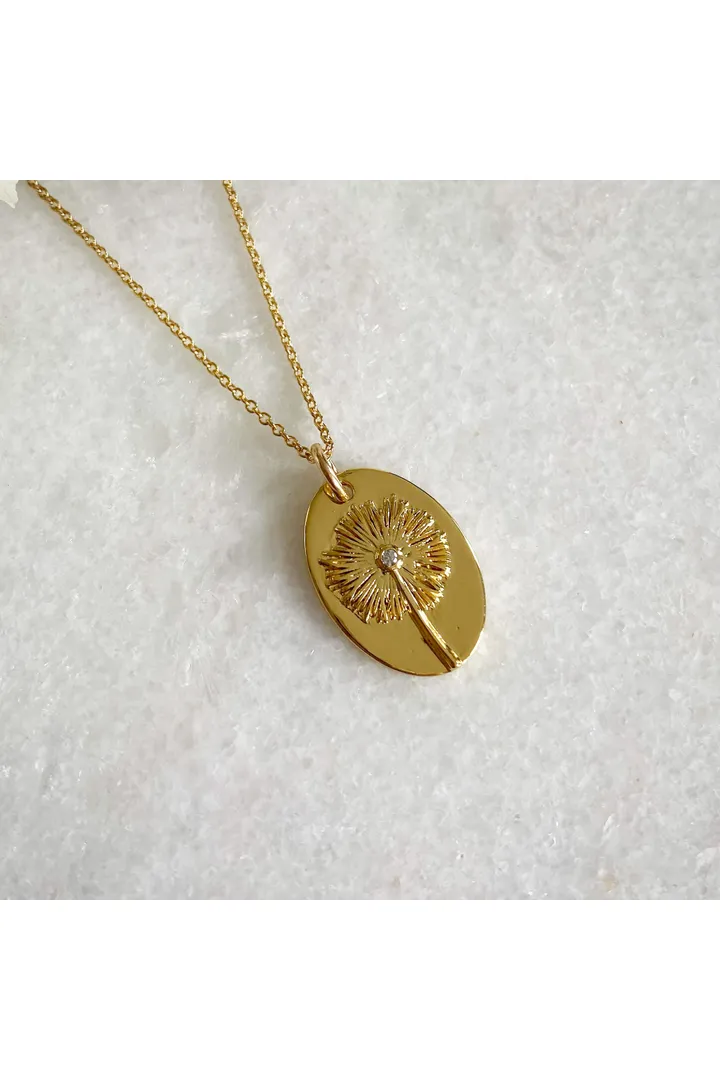 Wisteria London Gold Oval Dandelion Necklace sold by Goddiva
