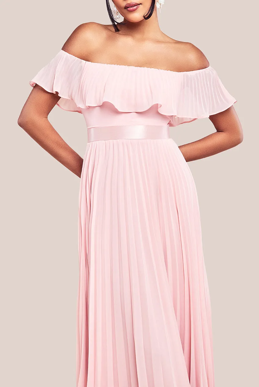 Pleated Chiffon Off Shoulder Maxi Dress - Blush by Goddiva sold by Goddiva product image thumbnail 3