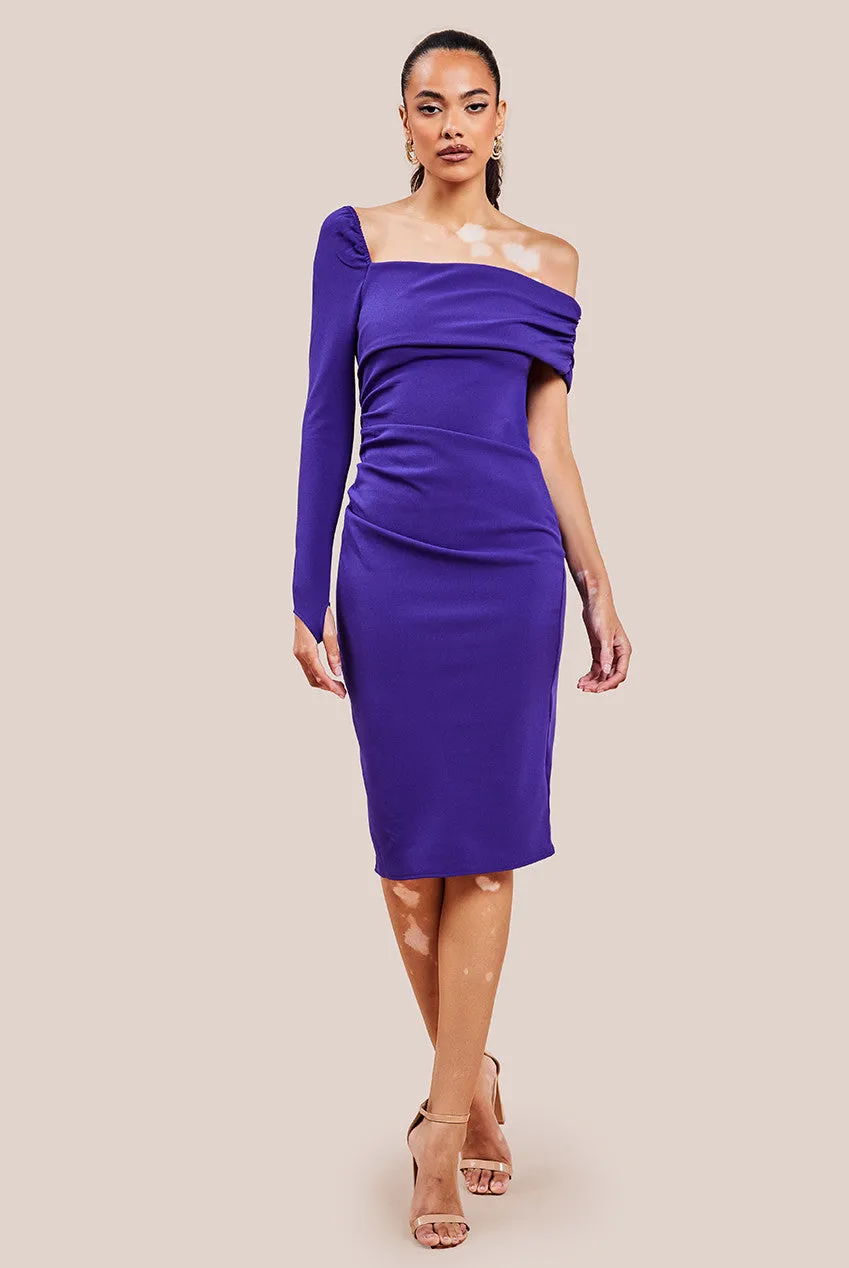 One Shoulder Scuba Midi Dress - Purple by Goddiva sold by Goddiva