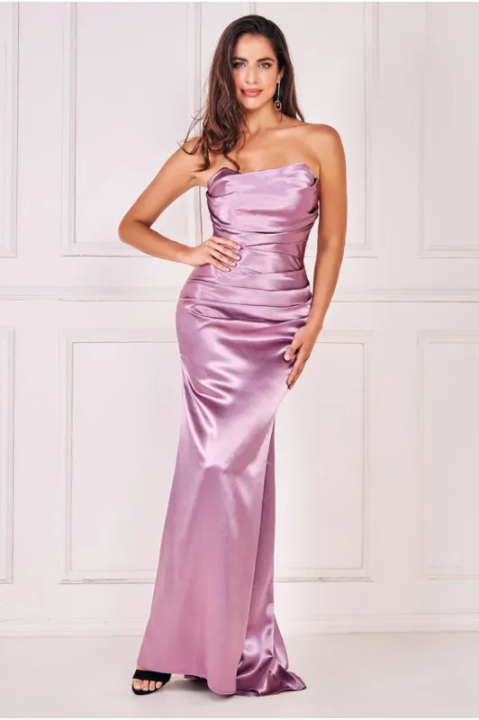 Satin Bandeau Maxi Dress - Blush by Goddiva sold by Goddiva