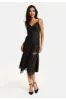 Fine Lace Detail Strip Midi Dress In Black by Liquorish sold by Goddiva