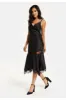Fine Lace Detail Strip Midi Dress In Black by Liquorish sold by Goddiva