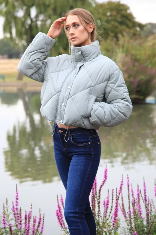 Sage Quilted Cropped Jacket by Double Second sold by Goddiva
