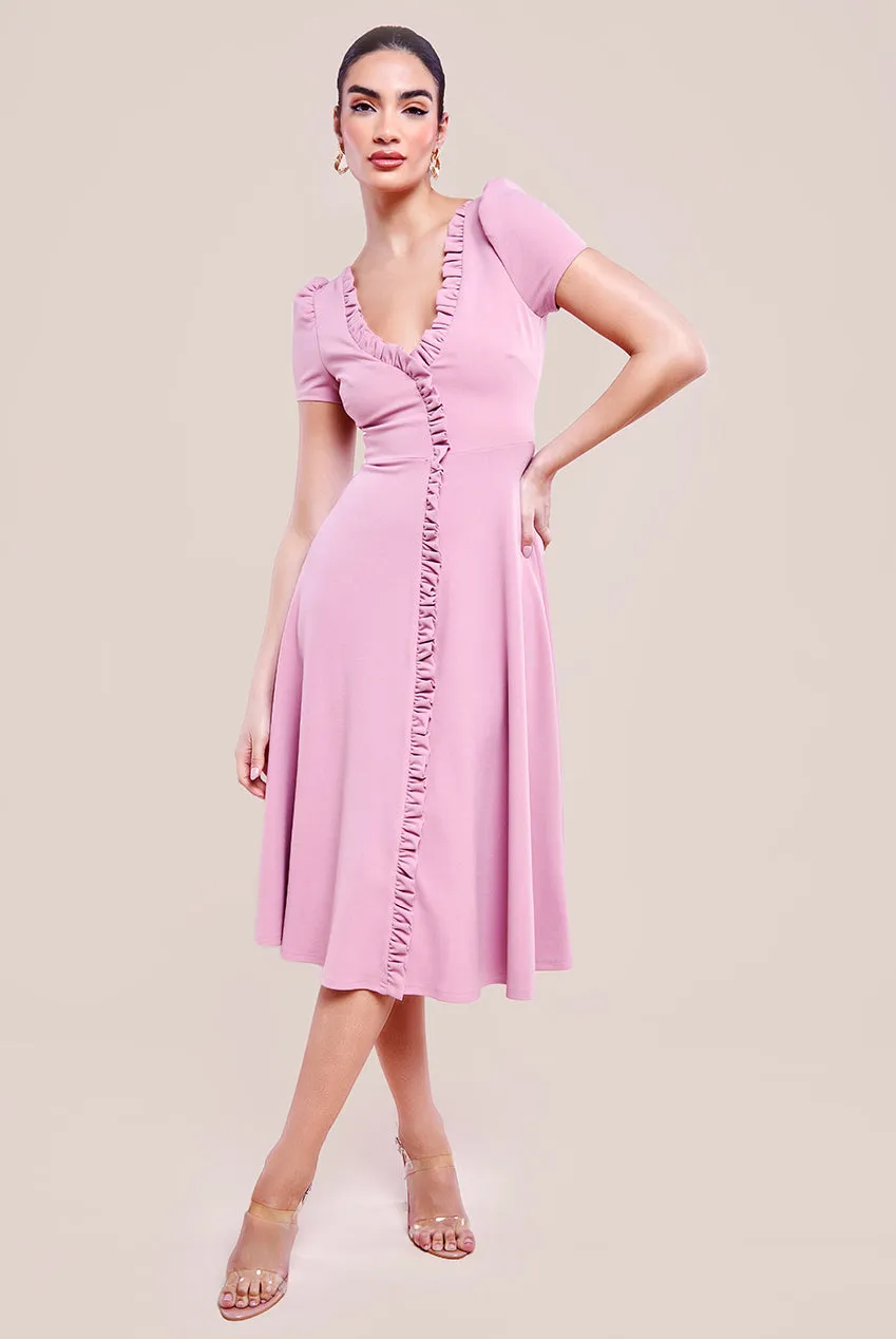 Front Frill Flared Scuba Midi Dress - Rose Pink by Goddiva sold by Goddiva product image thumbnail 4